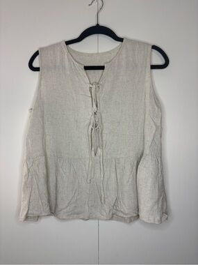 Women's Cream Front TiePeplum Tank Top